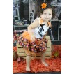 Halloween White Baby Pettitop Orange Ruffles Black Bows & Ghost Face Print & Orange Black Pumpkin Trimmed Newborn Pettiskirt NG1804